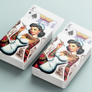 Tätowierte Krankenschwester Pin-up Spielkarten