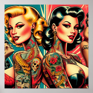 Tätowierte Pin-up Mädchen Poster