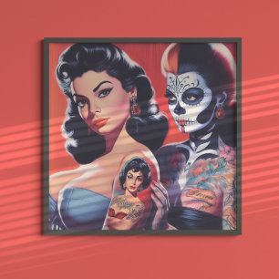 Tätowierte Pin-ups im Old-School-Stil Poster