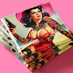 Tätowierte Strand-Pin-up Magnet