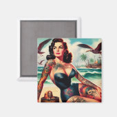 Tätowierte Strand-Pin-up Magnet (Vorderseite/Rückseite)