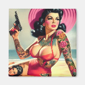 Tätowierte Strand-Pin-up Magnet (Vorne)