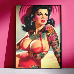 Tätowierte Strand-Pin-up Poster