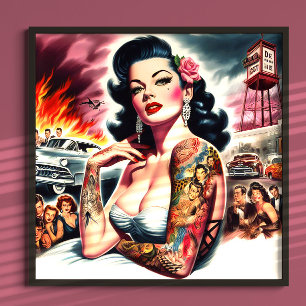 Tätowierte Vintage Pin-up Poster