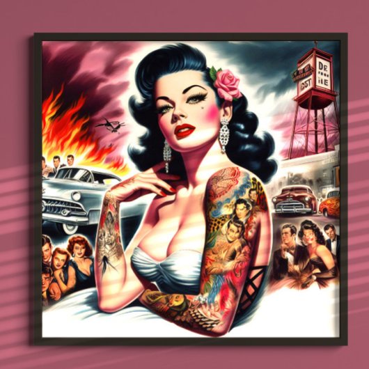 Tätowierte Vintage Pin-up Poster