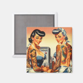 Tätowierte Vintage Pin-ups Magnet (Vorderseite/Rückseite)