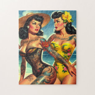 Tätowierte Vintage-Strand-Pin-ups Puzzle