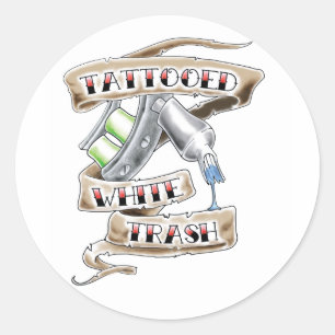 Tätowierte White Trash-Aufkleber Runder Aufkleber