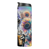 Tätowierter Sonnenblumenblätterkaffee Cool Thermosbecher (Nach rechts gedreht)