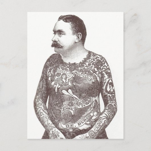 Tätowierter viktorianischer Typ mit dem Postkarte (Vorderseite)