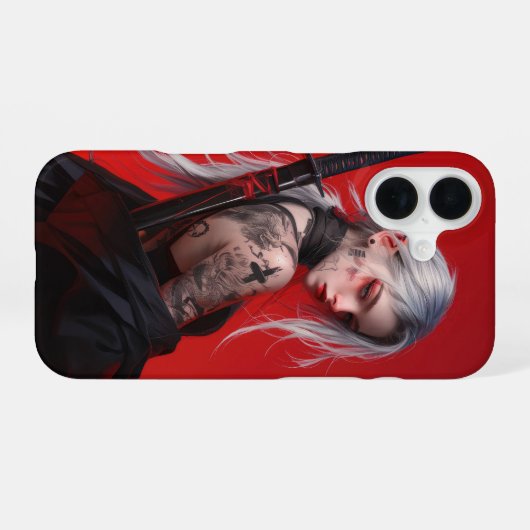 Tätowiertes Cyberpunk-Mädchen iPhone 16 Hülle (Rückseite (Horizontal))