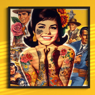 Tätowiertes Mädchen im alten Stil Poster