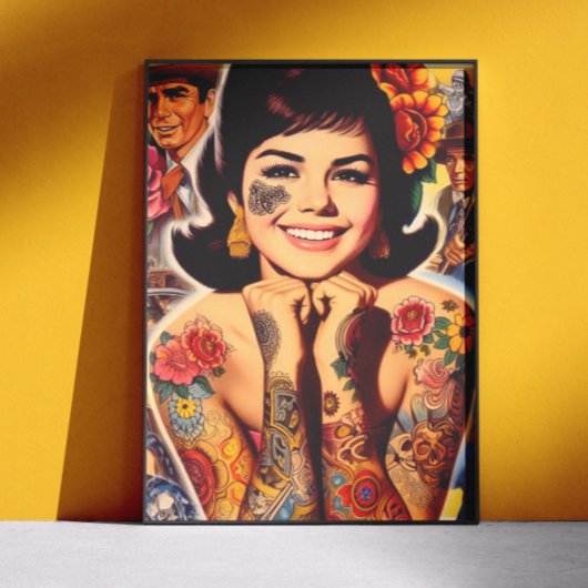 Tätowiertes Mädchen im alten Stil Poster