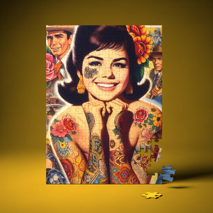 Tätowiertes Mädchen im alten Stil Puzzle