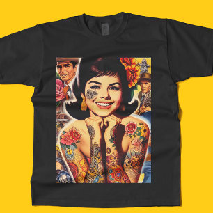 Tätowiertes Mädchen im alten Stil T-Shirt