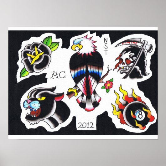 Tätowierung in der alten Schule durch Adam Caudill Poster (Vorne)