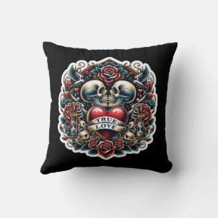 Tätowierung mit Totenkopf und Herz für die wahre L Kissen