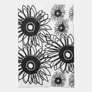 Tätowierung Sonnenblume Floral Schwarz Weiß Tätowi Geschirrtuch