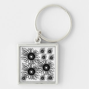 Tätowierung Sonnenblume Floral Schwarz Weiß Tätowi Schlüsselanhänger