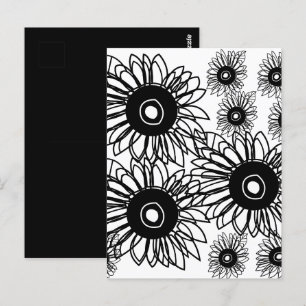 Tätowierung Sonnenblume Floral Schwarz Weiß Tattoo Postkarte