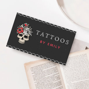 Tätowierungen mit Ihrem Namen Floraler Totenkopf & Visitenkarte