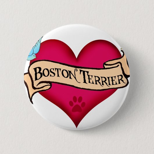 Tätowierungs-Herz Bostons Terrier Button (Vorderseite)