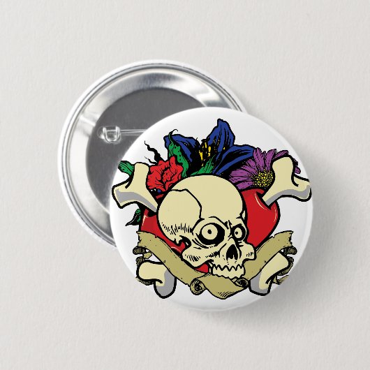 Tätowierungs-Herz-Schädel Button (Vorne & Hinten)