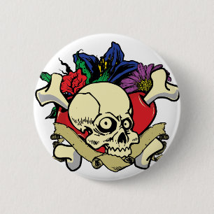 Tätowierungs-Herz-Schädel Button