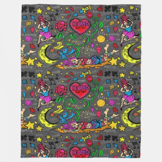 Tätowierungs-Liebepinup-Kunst Fleecedecke (Vorderseite)
