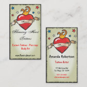 Tätowierungs-lodernde Herz-Visitenkarten Visitenkarte (Vorne/Hinten)