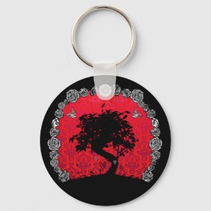 Tätowierungs-Rosen-Bonsais-Baum der Liebe-Schwalb Schlüsselanhänger