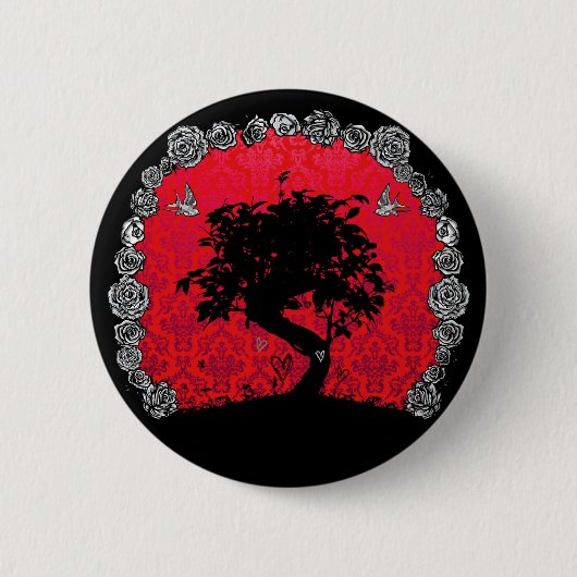 Tätowierungs-Rosen-Bonsais-Baum der Liebe-Schwalbe Button (Vorderseite)