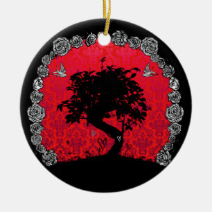 Tätowierungs-Rosen-Bonsais-Baum der Liebe-Schwalbe Keramik Ornament