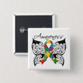 Tätowierungs-Schmetterlings-Bewusstsein - Autismus Button (Vorne & Hinten)