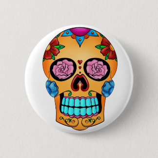 Tätowierungs-Zuckerschädel - Tag der Toten, Mexiko Button