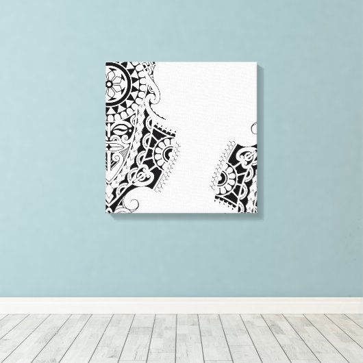 Tätowierungsdesign in polynesischen Masken Leinwanddruck (Insitu (Holzboden))