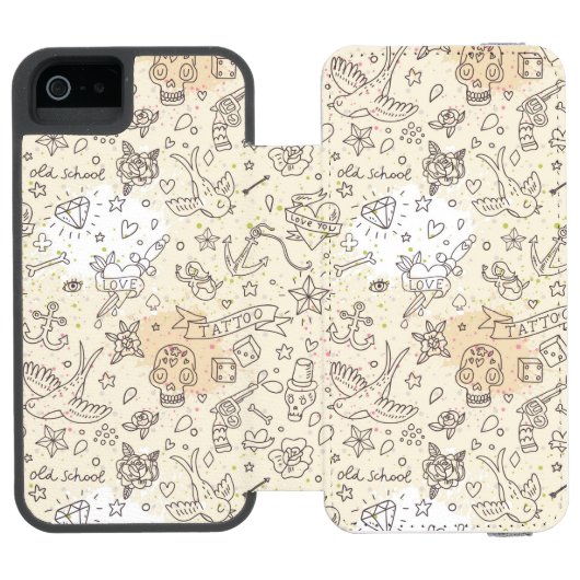 Tätowierungskonzeptmuster Incipio iPhone Geldbeutel-Hülle (Folio Geöffnet)