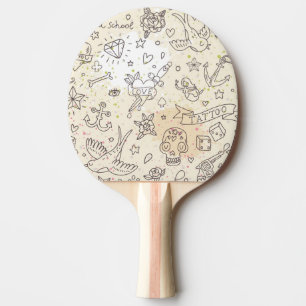 Tätowierungskonzeptmuster Tischtennis Schläger
