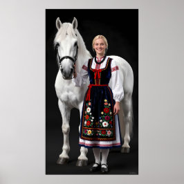 Tatra-Volk-Mädchen und Weißes Pferd Poster