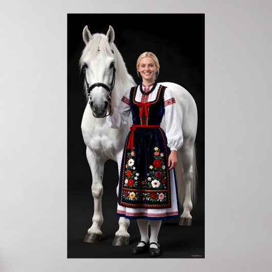 Tatra-Volk-Mädchen und Weißes Pferd Poster (Vorne)