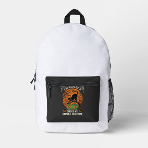 Tatsächlich Katze Schwarz Halloween Mond Kürbisse Bedruckter Rucksack