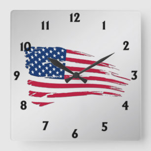 Tattered American Flag Quadratische Wanduhr