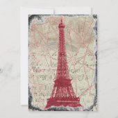 Tattered rote Paris-Eiffelturm-Hochzeits-Einladung Einladung (Rückseite)
