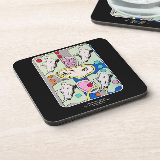 "Tattletales in the Spirit Box" Gemälde auf einem Getränkeuntersetzer (Linke Seite)