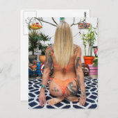 Tattoed Bikini Model Foto Postkarte (Vorne/Hinten)
