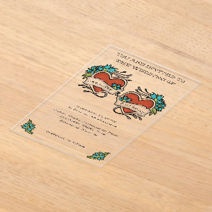 Tattoed Hearts Tattoo Grafische Hochzeit Acryleinladungen