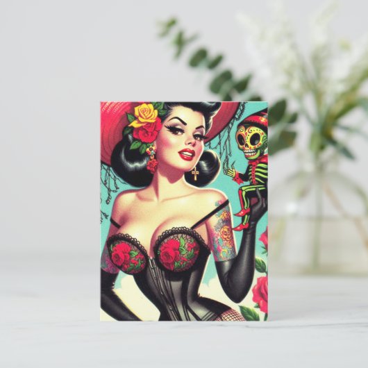 Tattoed Hexe-Button Postkarte (Stehend Vorderseite)