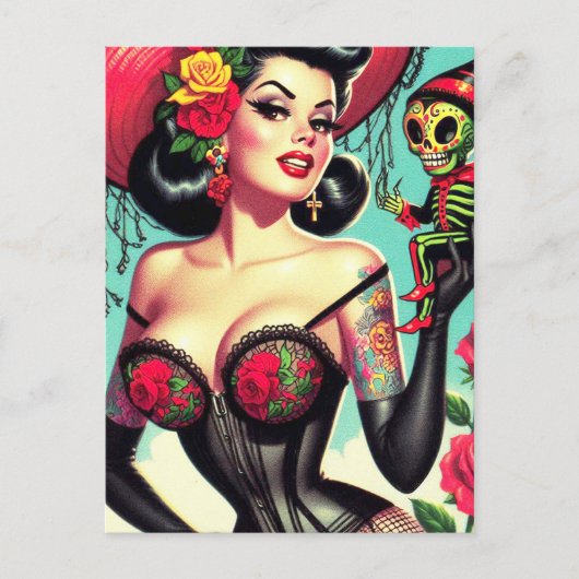 Tattoed Hexe-Button Postkarte (Vorderseite)