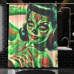 Tattoed Zombie-Button Duschvorhang