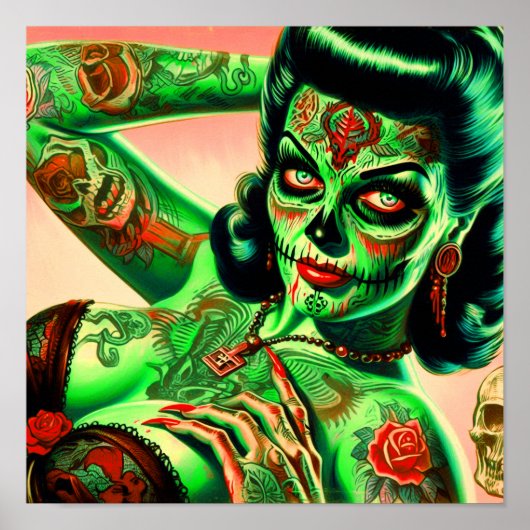 Tattoed Zombie-Button Poster (Vorne)